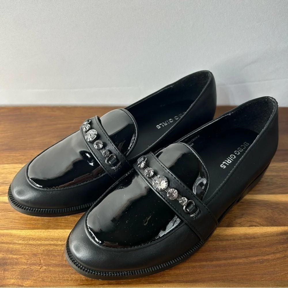 BCBG Girls Shoes Girls 2 Black Loafers Stacy Classic Chic Rhinestones Party Pics